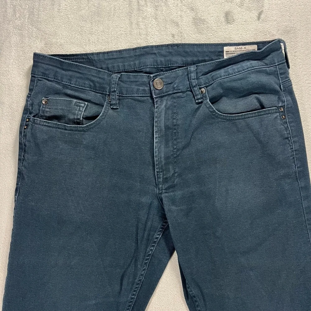 DAVID BITTON BUFFALO Sam-X Slim Straight Jeans Mens 34x32 Teal Blue Stretch Pant